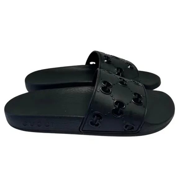 Gucci Pursuit Interlocking GG Logo Rubber Slide Sandals in black. Size 6 - Picture 5 of 9